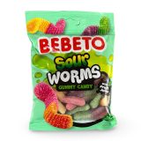 Bebeto Gummy Sour Worms Candy, Halal Certified, 2.8 Oz (Case of 12)