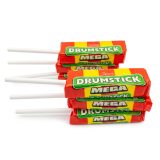 Swizzels Drumstick Mega Lolliy UK Imported Candy | Raspberry & Milk Flavored Chewy Lollipops, 6 Pack
