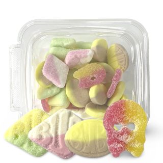 Authentic Swedish Candy Bubs In a Tub 4 Flavor Variety Mix, Banana Toffee, Strawberry Vanilla, Tutti Frutti, and Lemon Raspberry, 8 Oz