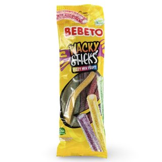 Bebeto Gummy  Wacky Sticks Fizzy Mix Fruit Candy, Halal Certified, 2.65 Oz (Case of 12)