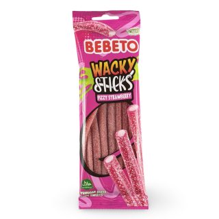 Bebeto Gummy  Wacky Sticks Fizzy Strawberry Candy, Halal Certified, 2.65 Oz (Case of 12)