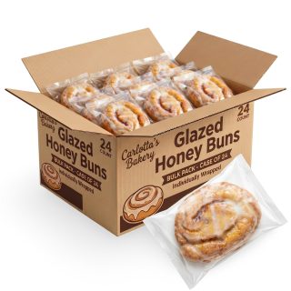 Carlotta's Bakery Glazed Honey Buns 24 Count, Individually Wrapped Sweet Cinnamon Swirl Pastries