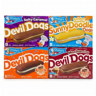 Drake's Devil Dogs Ultimate Variety Pack, Original, Salted Caramel, Mochaccino & Sunny Doodle, 4 Boxes, 32 Cakes