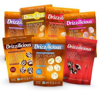 Drizzilicious Mini Rice Cake Bites 8 Flavor Variety Pack: Birthday, Cinnamon, Cookies & Cream, French Toast, Salted Caramel, Lemon, Choc Strawberry, Smores