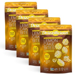 Drizzilicious Mini Rice Cake Bites Lemon Cake Drizzle, 4 Bag Pack Sweet Crispy Rice Snacks