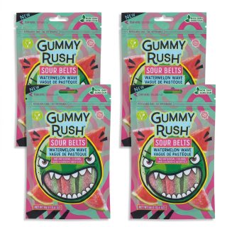 Gummy Rush Sour Belts, 3.4oz Bag, Non GMO, Real Fruit Juice, No Artificial Colors, Top 6 Allergen Free | Watermelon Wave