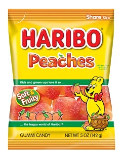 Haribo Gummi Candy, Peaches, 5 oz. Bag (Pack of 12)