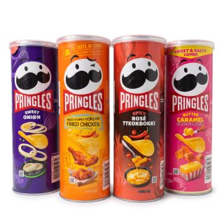 Korean Pringles Exotic Flavor Variety Pack 4 Cans, Rotating Flavors Weekly, May Include Hot Tteokbokki, Korean Fried Chicken, Sweet Onion & Butter Caramel