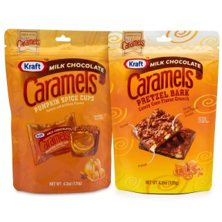 Kraft Caramels Fall Candy 2 Pack Variety | Pretzel Bark Candy Corn Crunch & Pumpkin Spice Caramel Cups | 4.2 oz Bags