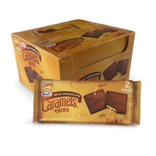 Kraft Milk Chocolate Caramel Thins, 2 Piece Packs 12 Count Box Individually Wrapped Candy