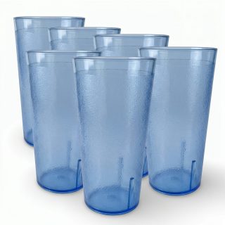 Retro Casual Restaurant Tumblers – 6 Pack | Blue, 22 Ounce