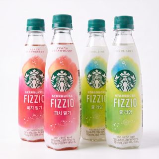 Starbucks Fizzio Korean Import Sparkling Drinks, 4 Pack | 2 of Each, Cool Lime  & Peach Strawberry