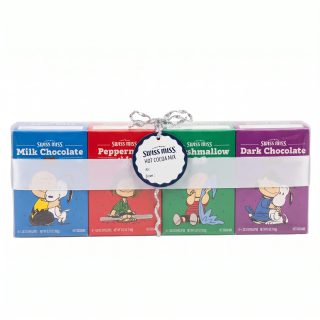 Swiss Miss Peanuts Hot Cocoa Gift Pack, 4 Flavors, 16 Cocoa Envelopes, Snoopy Christmas Gift Set with Gift Tag