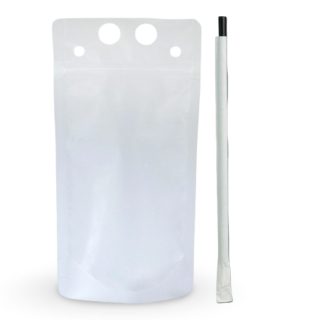 Tablecraft Expandable Drink Pouches 20 Pack with Straws, 32 oz Reusable Party Drink Bags