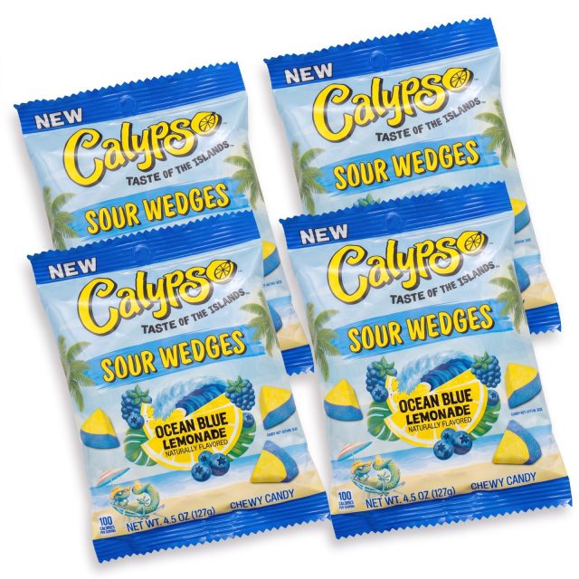 Calypso Sour Wedges Chewy Candy, 4 Pack, Ocean Blue Lemonade