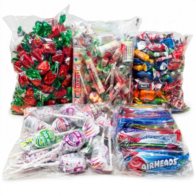 Candy Classics Combo – 1 lb Smarties Variety, 1 lb Strawberry Bon Bons, 1 lb Airheads Variety, 1 lb Blow Pops & 1 lb Albert’s + Frooties Chews