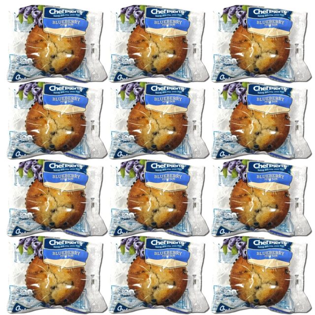 Chef Pierre Blueberry Muffins Individually Wrapped, 4 oz Bakery Muffins, Pack of 12