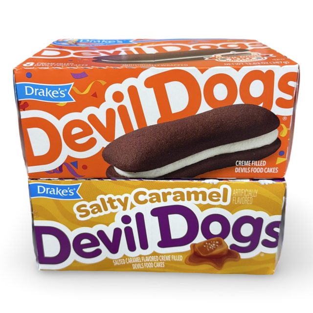 Drake's Devil Dogs Combo Pack – Regular & New Salted Caramel Flavor Snack Cake Cream Sandwiches | 1 Box of Each