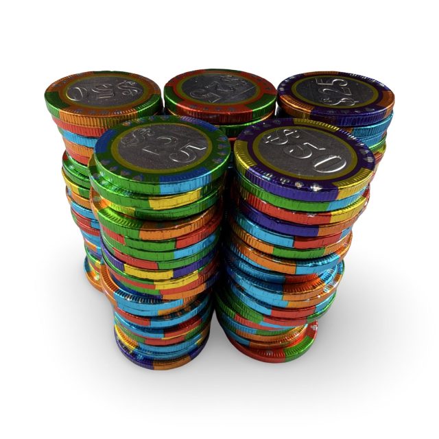 Foil-Wrapped Chocolate Casino Chips – Mixed Denominations | Approx. 100
