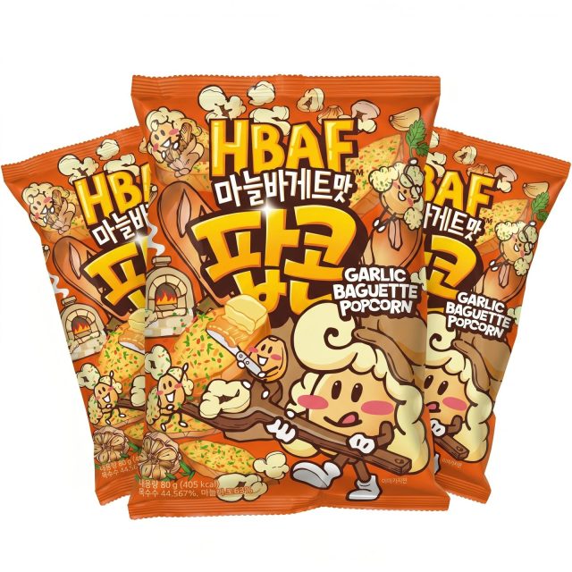 HBAF Korean Imported Exotic Popcorn,  3 Pack | Garlic Baguette
