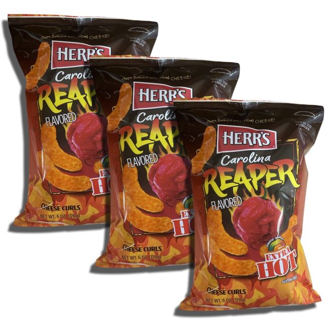 Herr's Carolina Reaper Cheese Curls | Extra Hot & Cheesy Snack, 3 Big Bags Pack