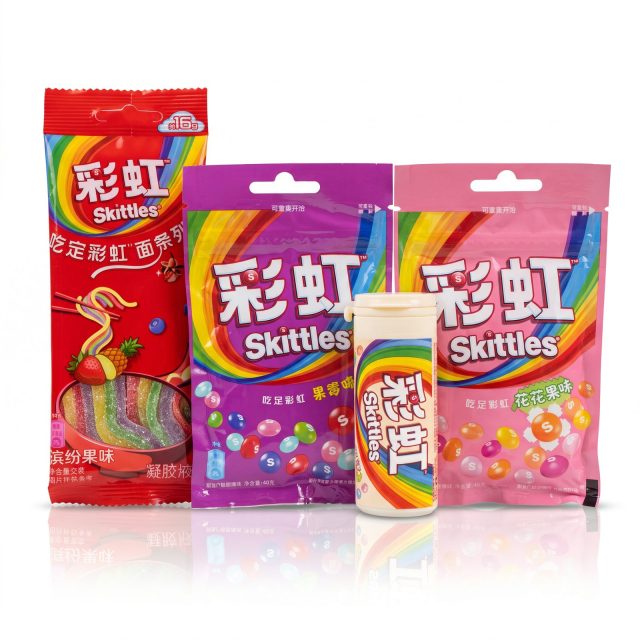 Imported China Skittles Sampler 4 Pack | Wild Berry, Yogurt, Floral Fruit & Gummy Noodles | Rare Skittles Candy
