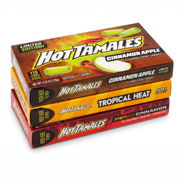 Limited Edition Hot Tamales Chewy Candy, 3 Pack Theater Boxes | Sampler (Cinnamon Apple, Tropical Heat, Fierce Cinnamon)