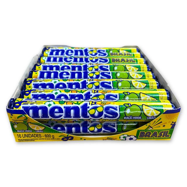 LIMITED EDITION Mentos Brasil Green Apple & Lemon, 16 Count Box, Imported from Brazil