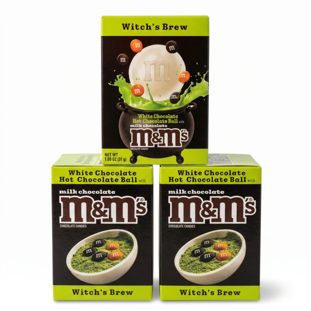 M&M's Witch's Brew, Turns Green! White Chocolate Hot Chocolate Bombs, 3 Pack, Halloween Cocoa Bombs with M&M's