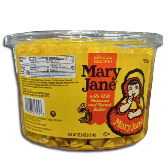 Mary Jane Candy | Individually Wrapped Molasses & Peanut Butter Candy | Huge 35.8 Oz (2.24 Lbs) | 130 Count Tub