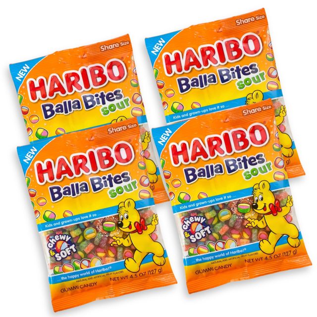 NEW Haribo Balla Bites Sour Gummy Candy, Chewy & Soft, 4 Pack, 4.5 oz Share Size Bags