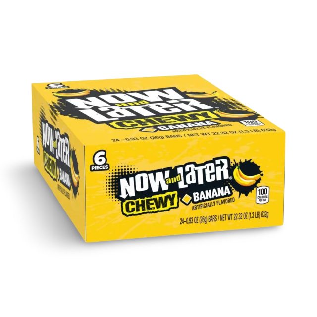 Now and Later Original Sweet Fruit Chewy Taffy, Chewy Banana, 24 Pack Case