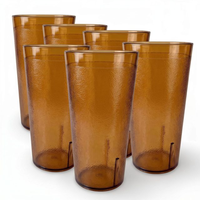 Retro Casual Restaurant Tumblers – 6 Pack | Amber, 22 Ounce