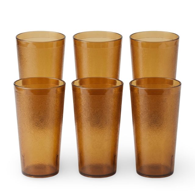 Retro Casual Restaurant Tumblers – 6 Pack | Amber, 32 Ounce