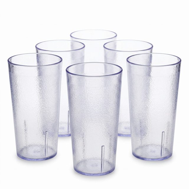 Retro Casual Restaurant Tumblers – 6 Pack | Clear, 16.4 Ounce