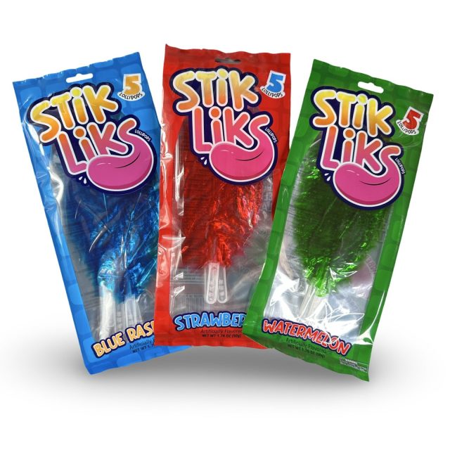 Stik Liks, Unique Rollable, Bendable Lollipops In Strawberry, Watermelon and Blue Raspberry, 15 Total Lollipops