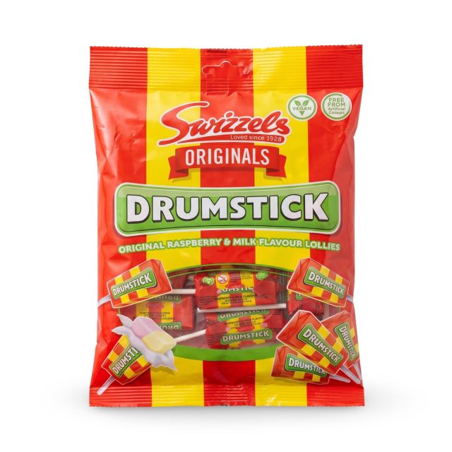 Swizzels Drumstick Lollies UK Imported Candy | Raspberry & Milk Flavored Chewy Lollipops 120g