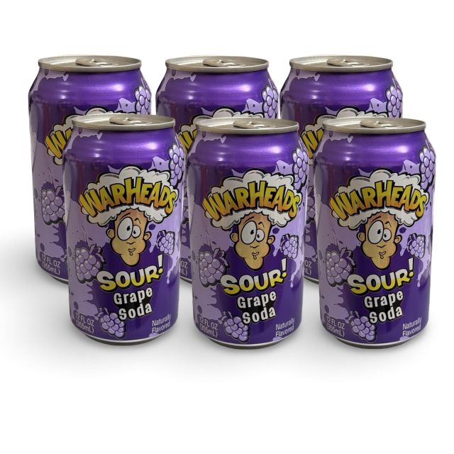 Warheads Flavored Soda Drinks, 6 Cans Per Order | Grape