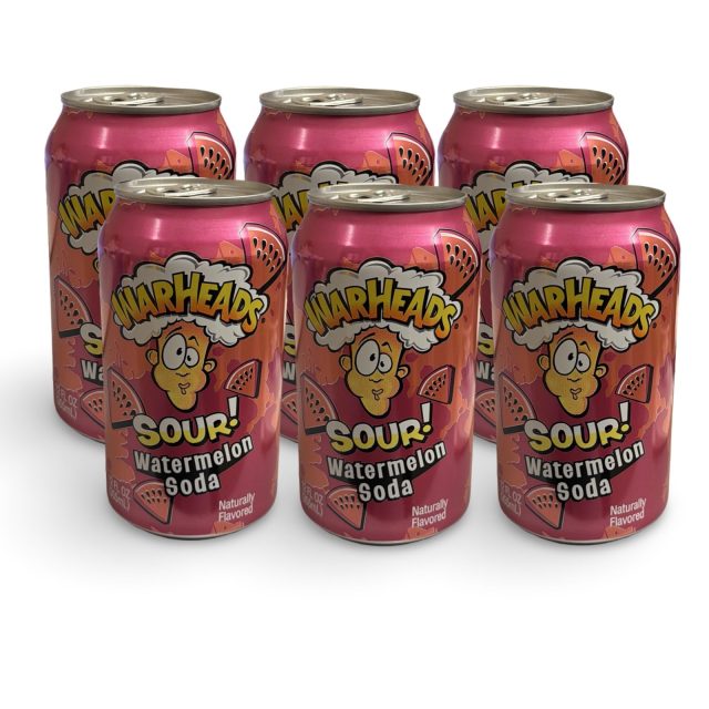 Warheads Flavored Soda Drinks, 6 Cans Per Order | Watermelon